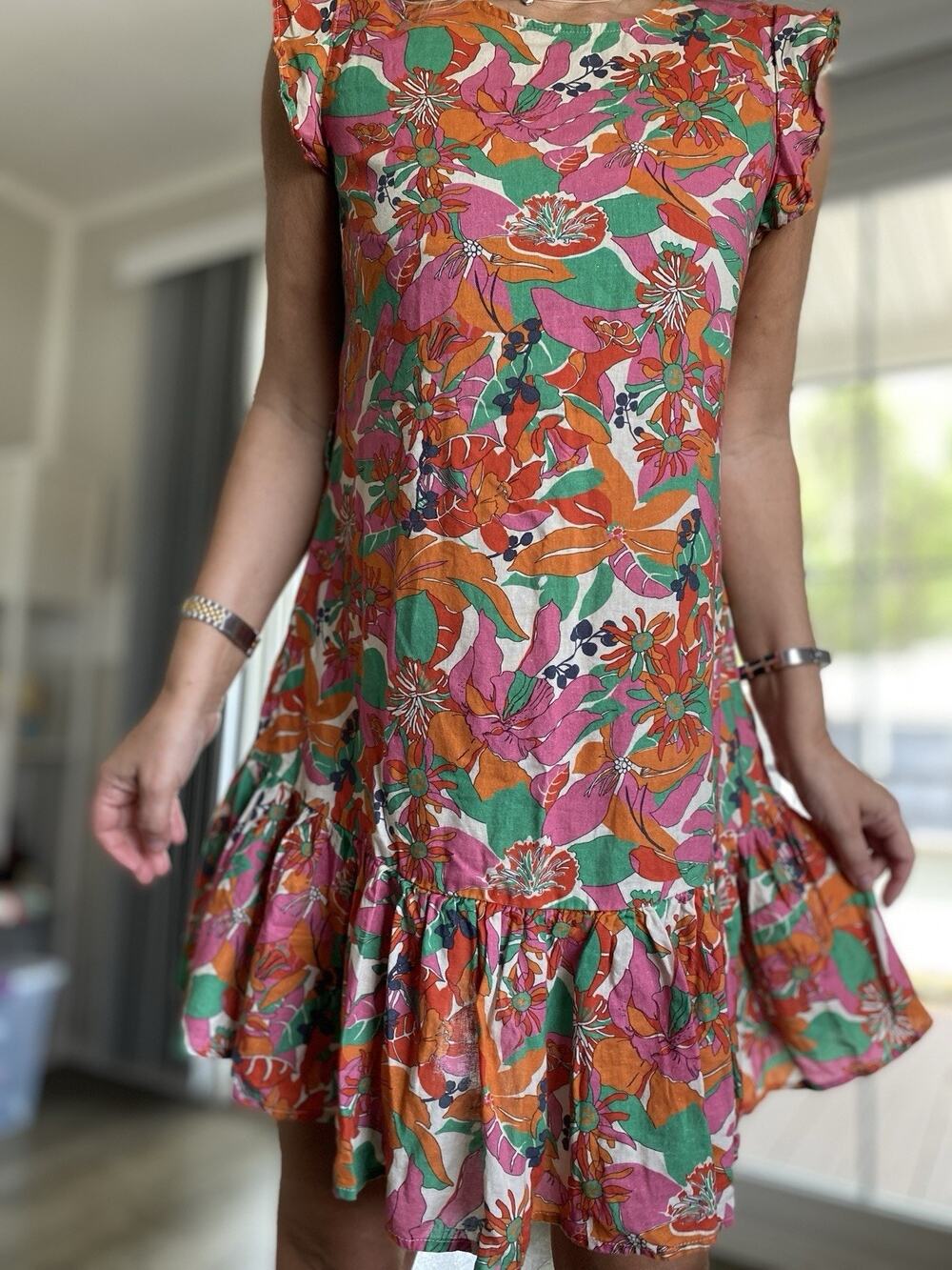 MARINE LAYER Laney Mini Dress in Vintage Floral Print Linen Blend M